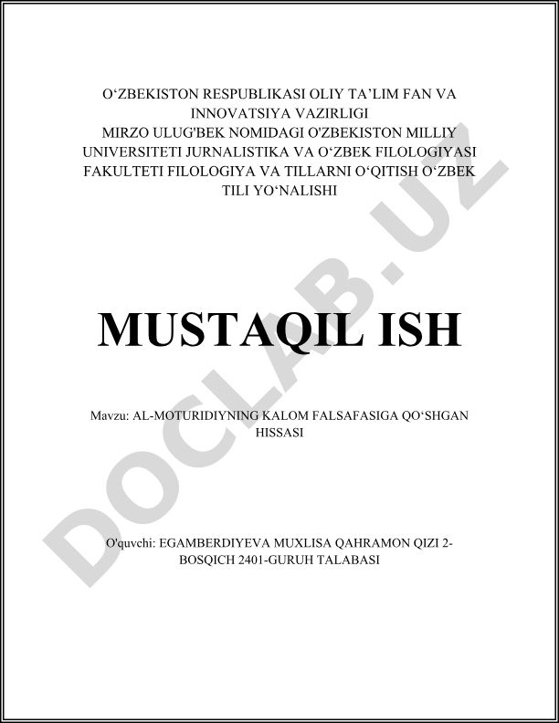 Al-Moturidiynning kalom falsafasiga qo'shgan hissasi