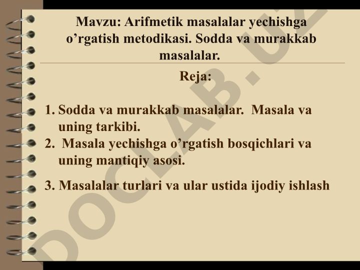 Arifmetik masalalar yechishga o’rgatish metodikasi