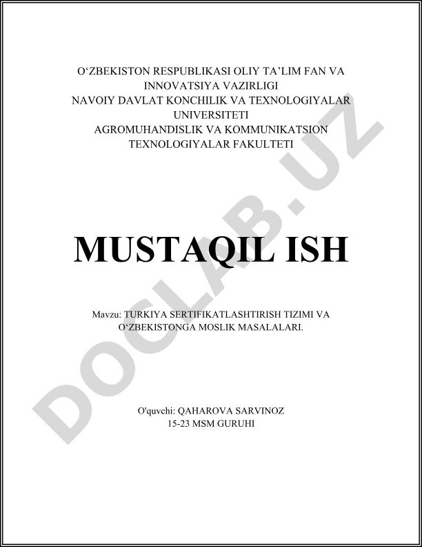 Turkiya sertifikatlash tizimi va O‘zbekistonga moslik masalalari