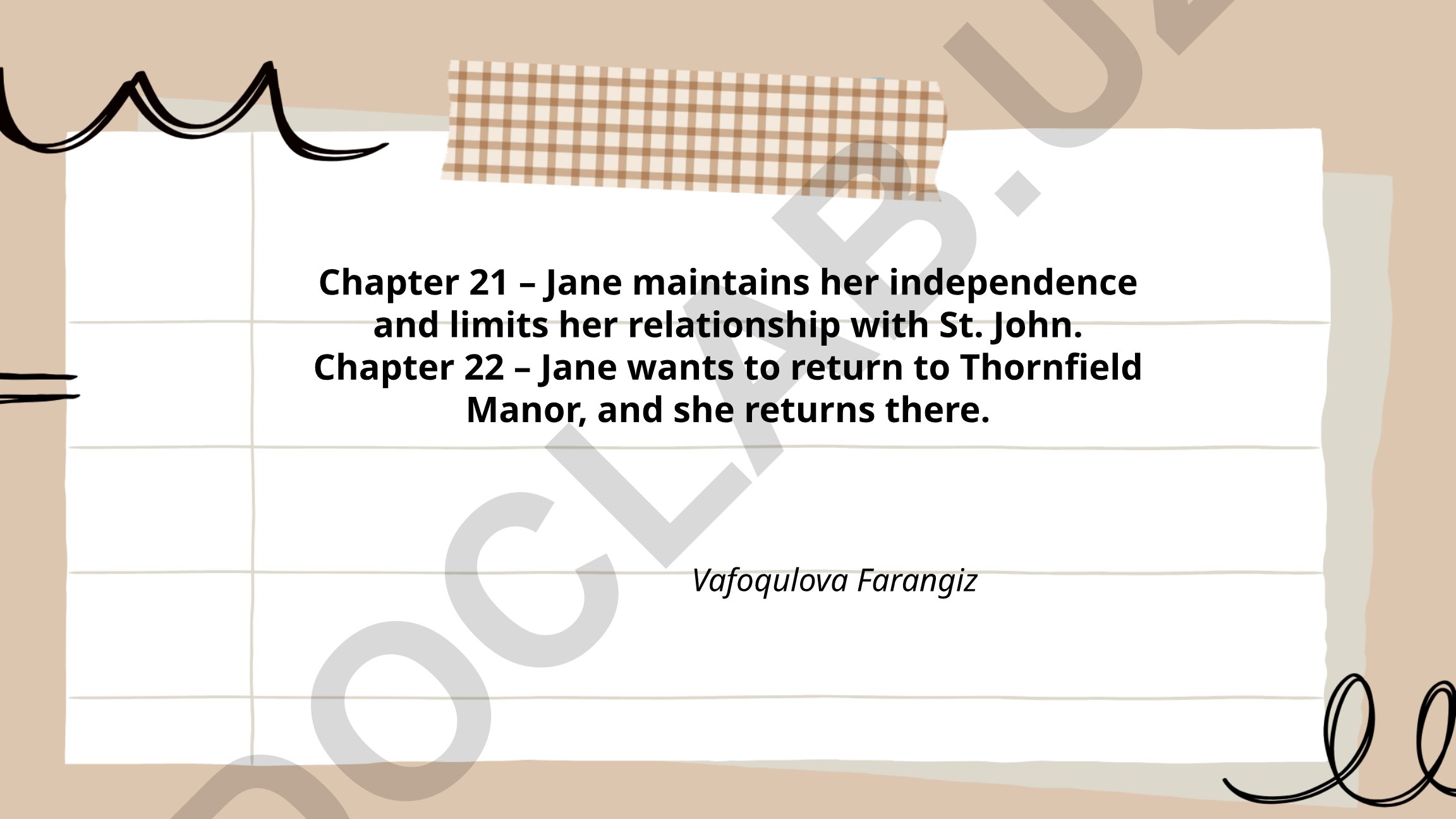 Jane Eyre - Jane's refusal of St. John's marriage proposal and return to Thornfield