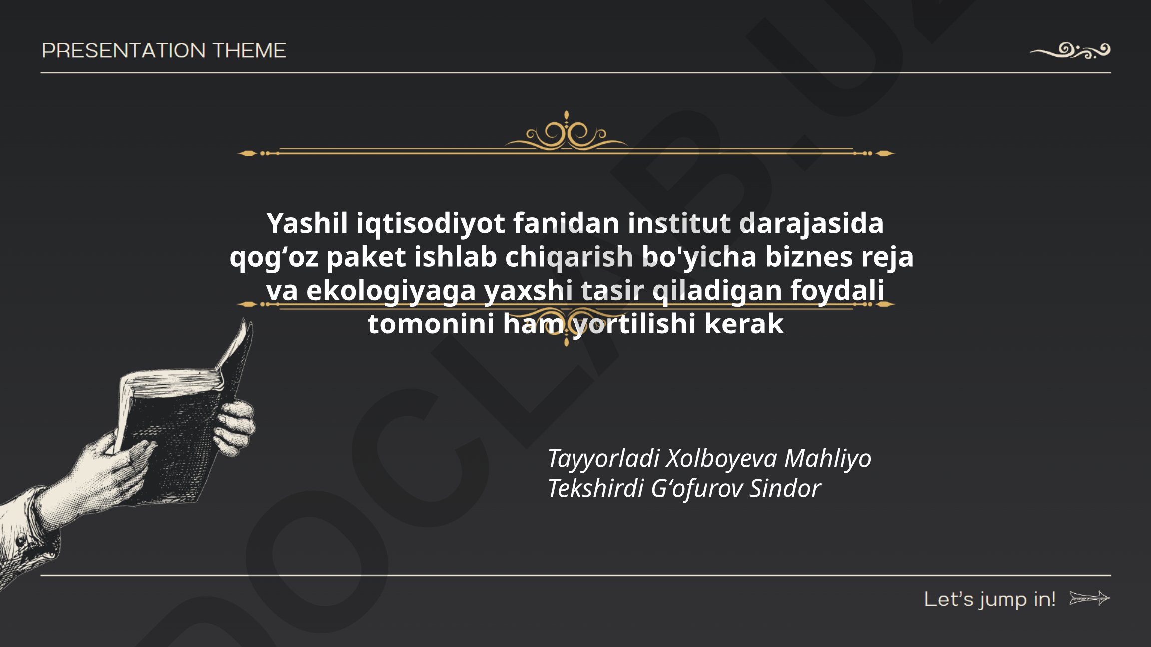 Yashil iqtisodiyot fanidan institut darajasida qogʻoz paket ishlab chiqarish boʻyicha biznes reja