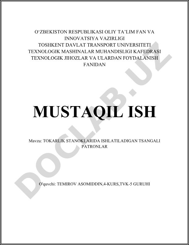Tokarlik stanoklarida ishlatiladigan tsangali patronlar