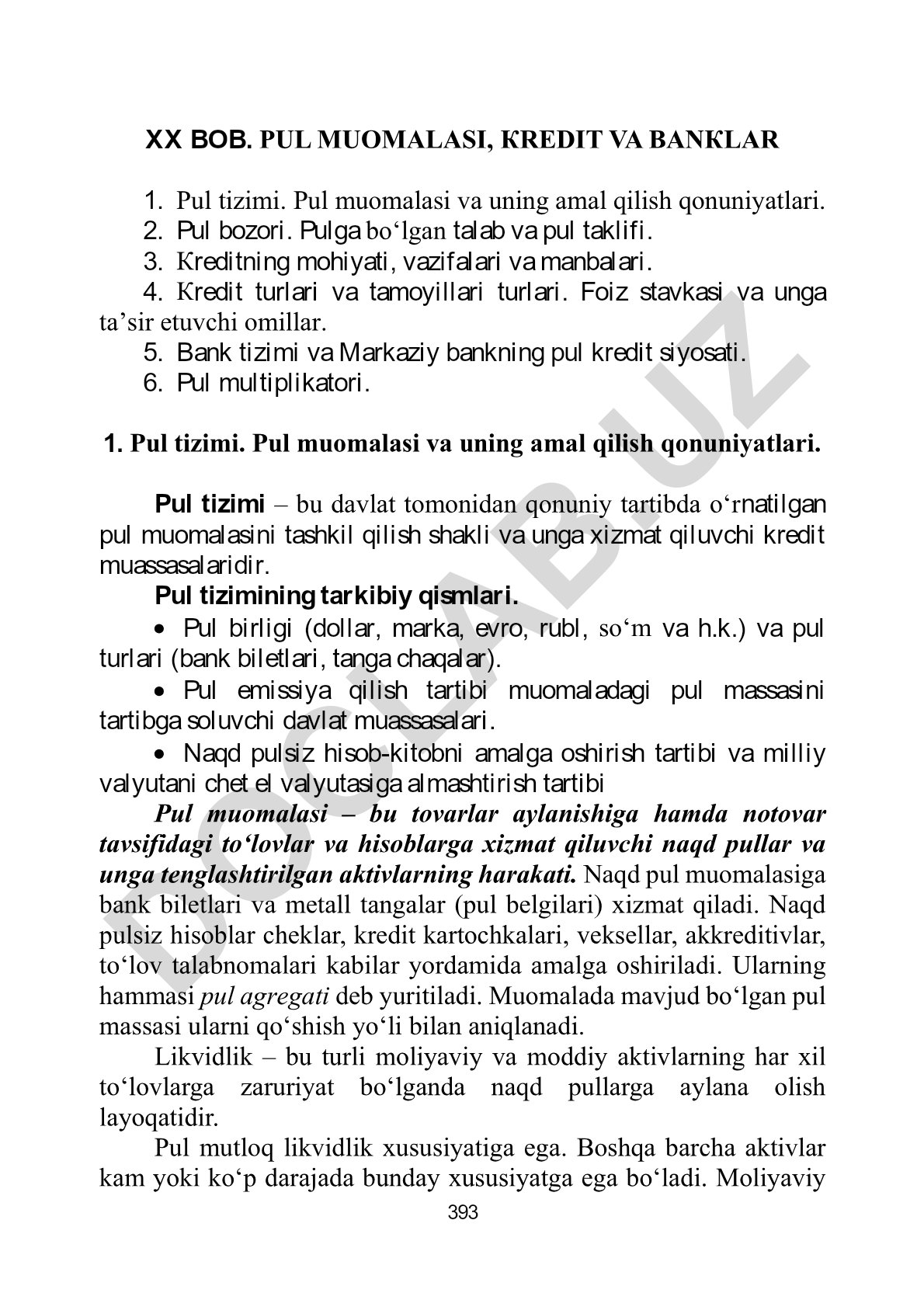 Pul muomalasi, kredit va banklar