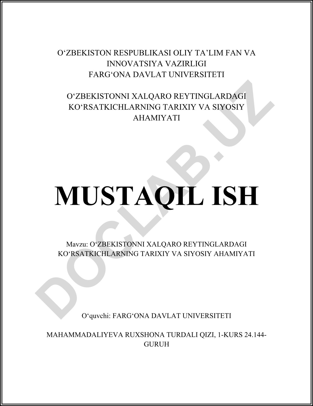 O'zbekistonning xalqaro reytinglardagi ko'rsatkichlarning tarixiy va siyosiy ahamiyati