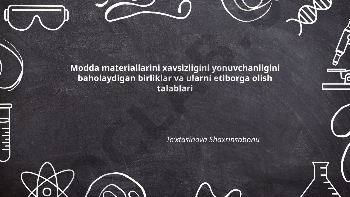 Modda materiallarining yonuvchanligini baholash birliklari va talablari