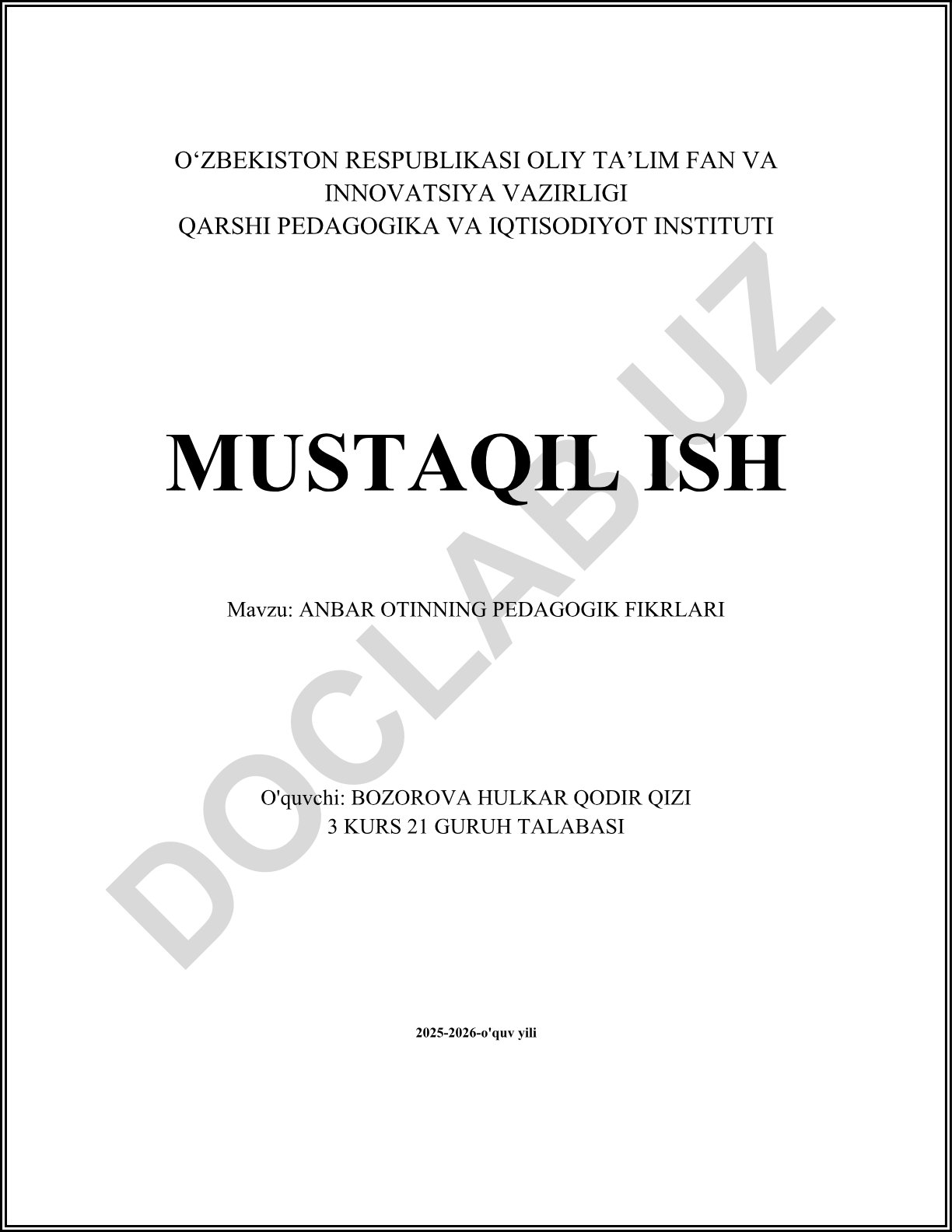 Anbar Otinning pedagogik fikrlari
