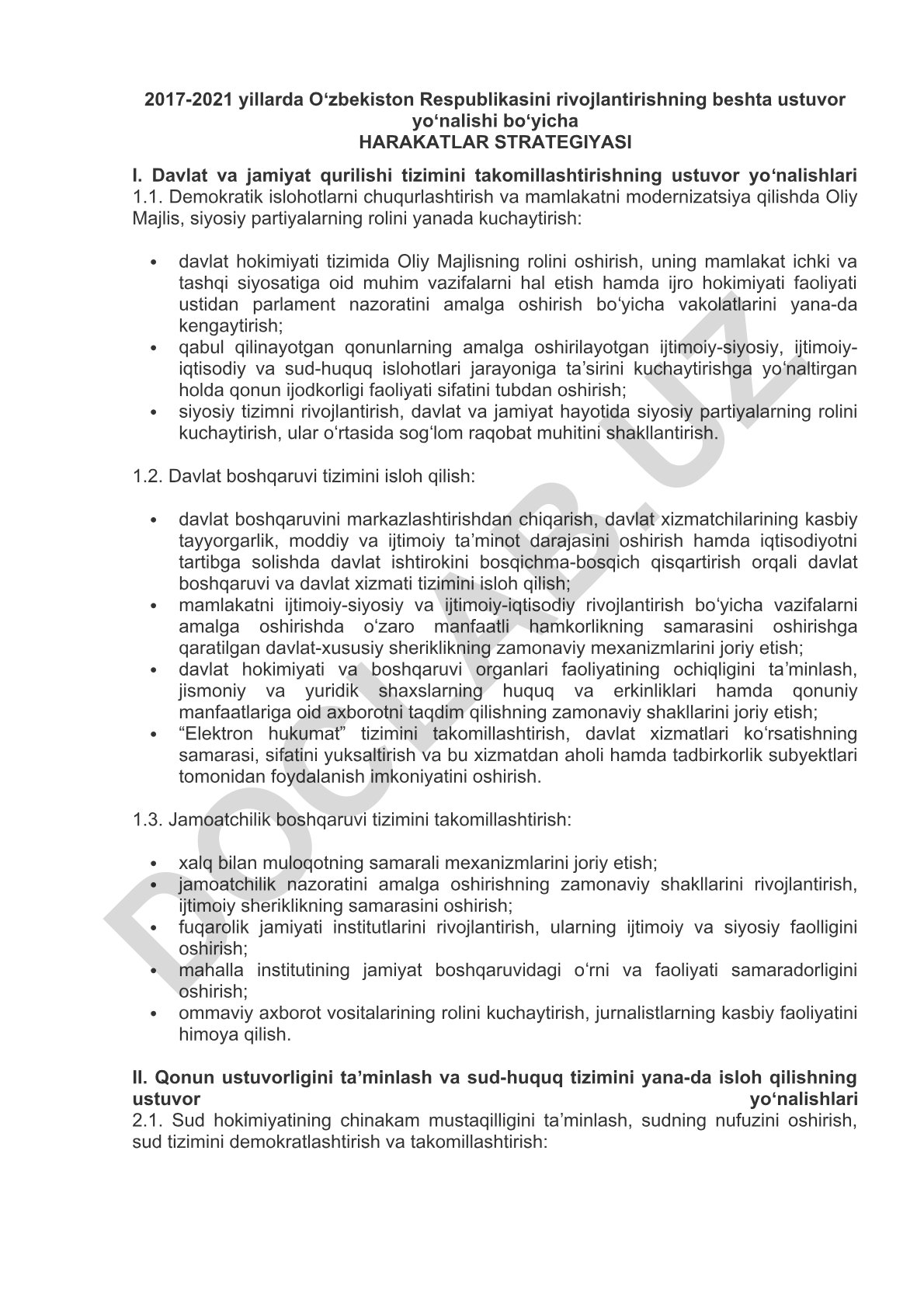 2017-2021 yillarda Oʻzbekiston Respublikasini rivojlantirishning beshta ustuvor yoʻnalishi boʻyicha harakatlar strategiyasi
