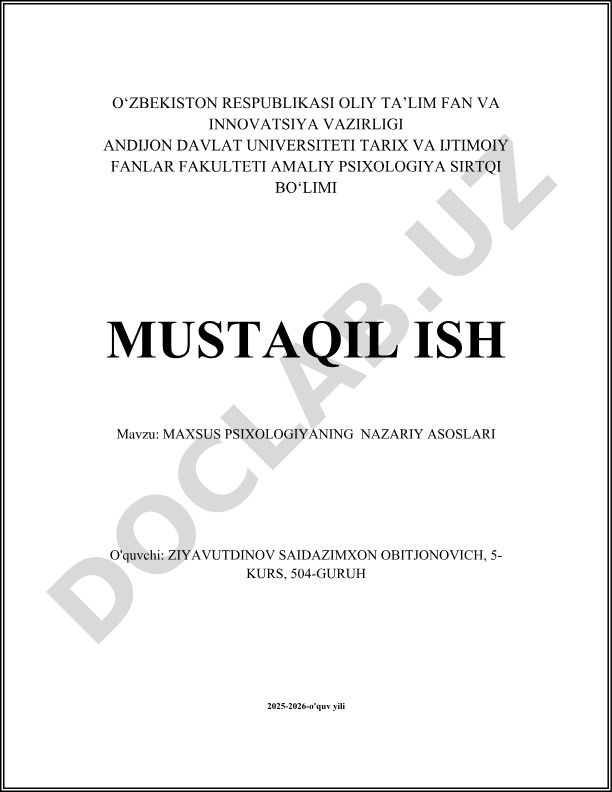 Maxsus psixologiyaning nazariy asoslari