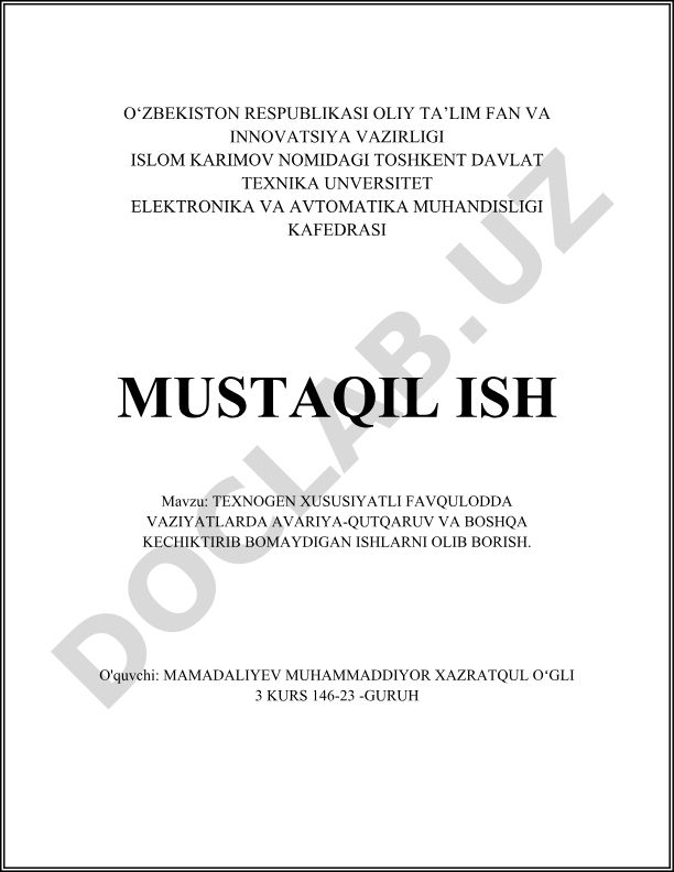 Texnogen xususiyatli favqulodda vaziyatlarda avariya-qutqaruv va boshqa kechiktirib bo'lmaydigan ishlarni olib borish