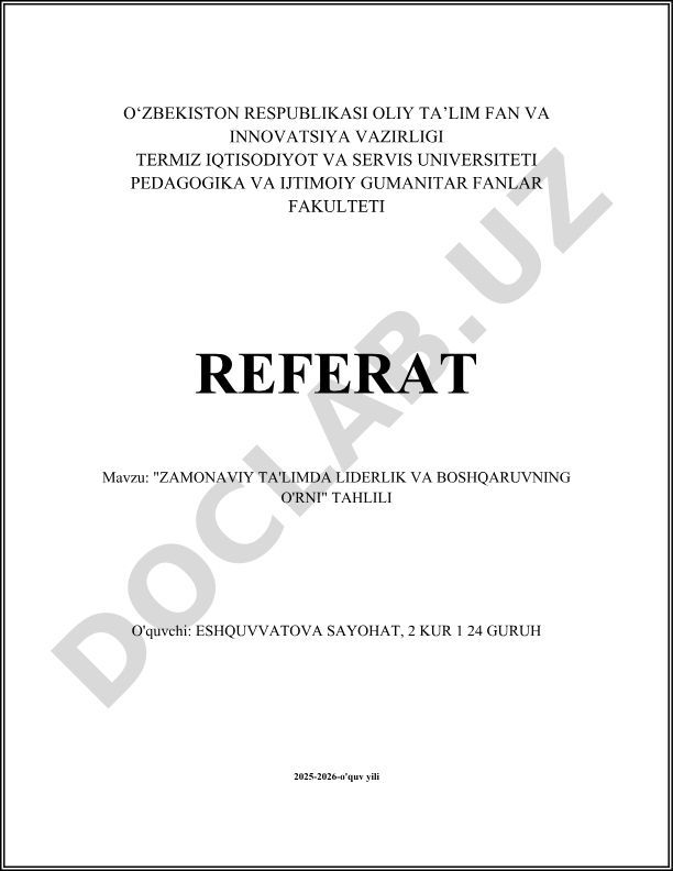 Zamonaviy ta'limda liderlik va boshqaruvning o'rni