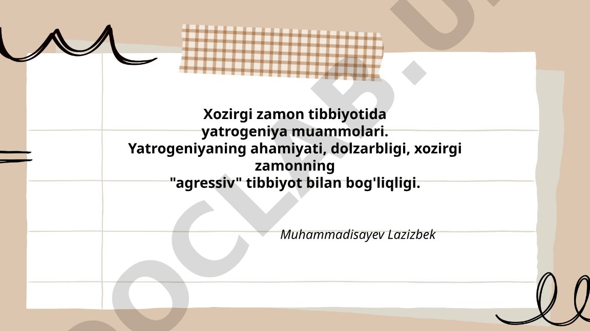 Hozirgi zamon tibbiyotida yatrogeniya muammolari