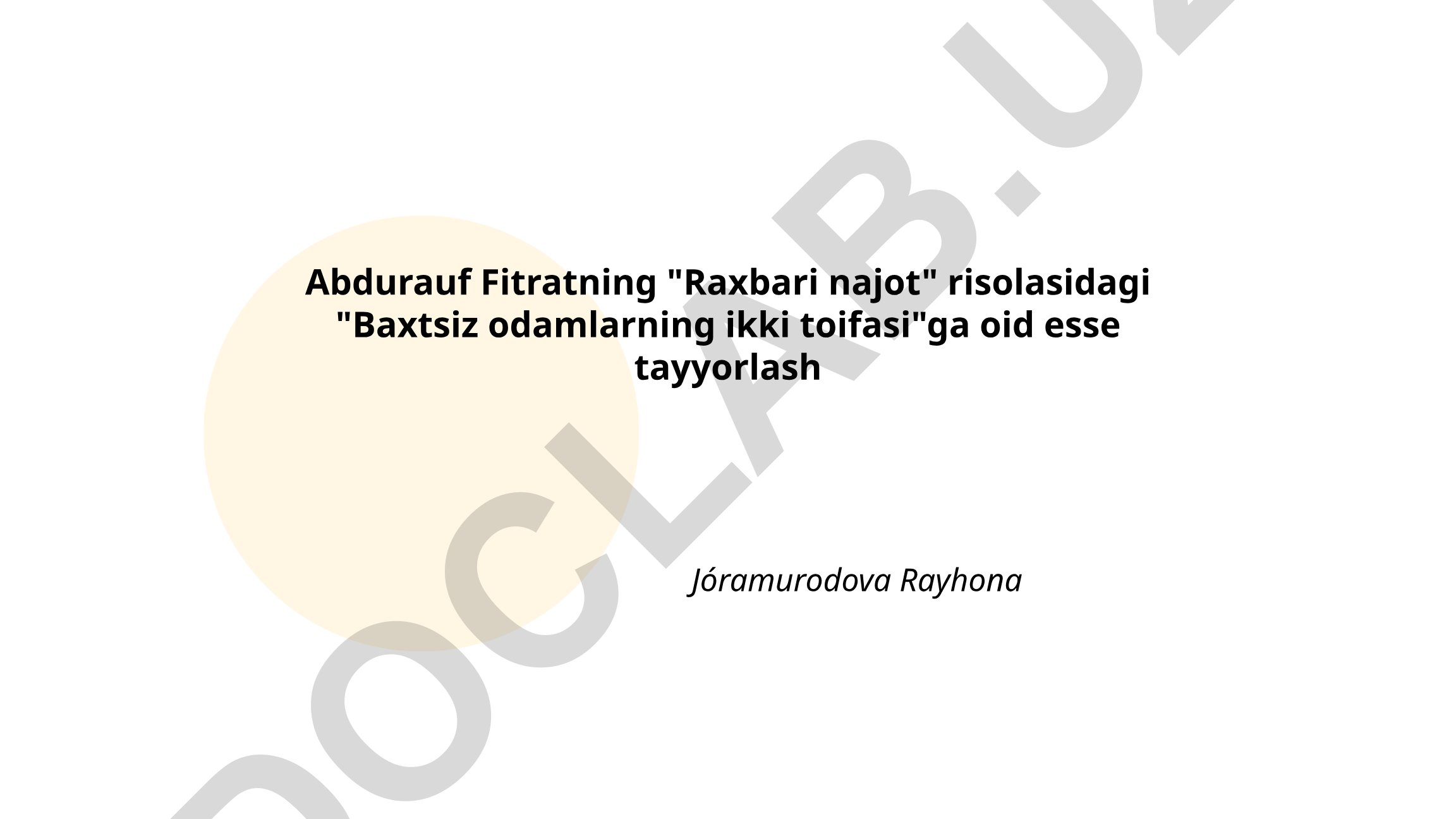 Abdurauf Fitratning 'Raxbari najot' risolasidagi 'Baxtsiz odamlarning ikki toifasi'ga oid esse