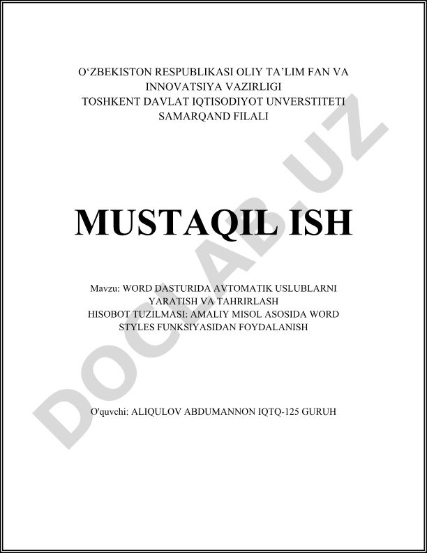 Word dasturida avtomatik uslublarni yaratish va tahrirlash