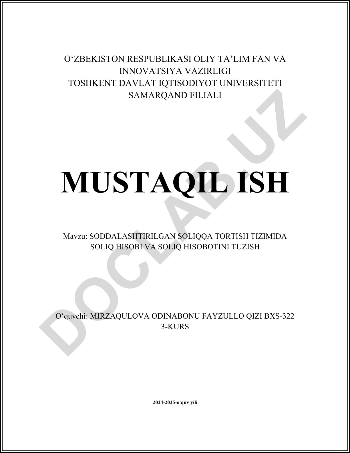 Soddalashtirilgan soliqqa tortish tizimida soliq hisobi va soliq hisobotini tuzish