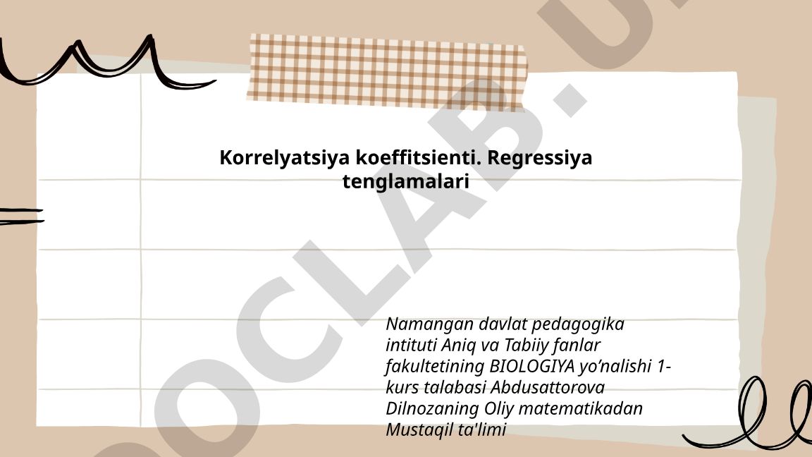 Korrelyatsiya koeffitsienti va regressiya tenglamalari