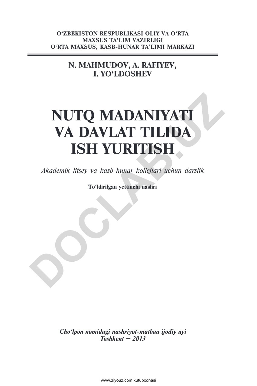 Nutq madaniyati va davlat tilida ish yuritish