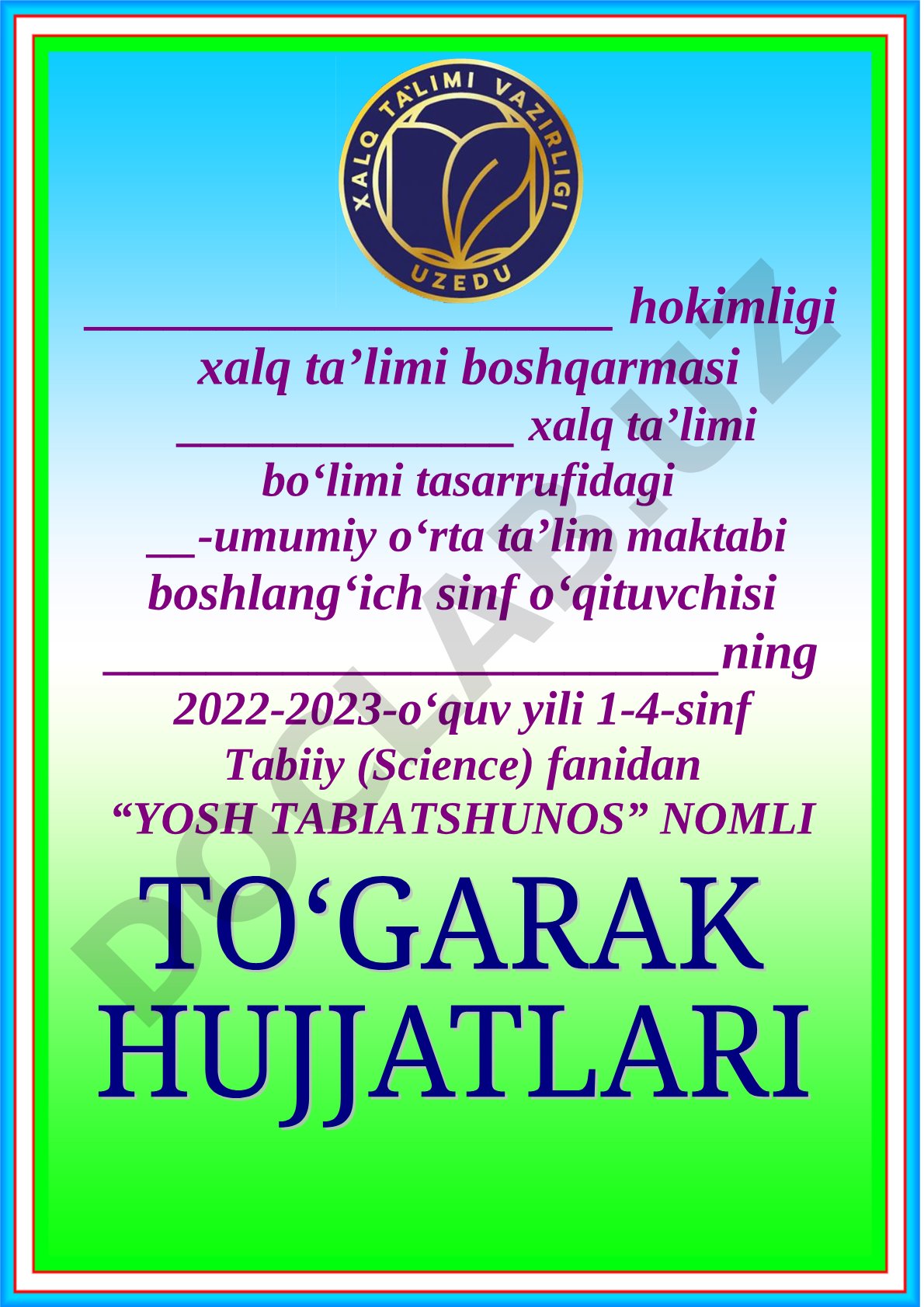 Boshlang'ich sinflar uchun 'Yosh tabiatshunos' tabiiy fanlar to'garagi ish rejasi