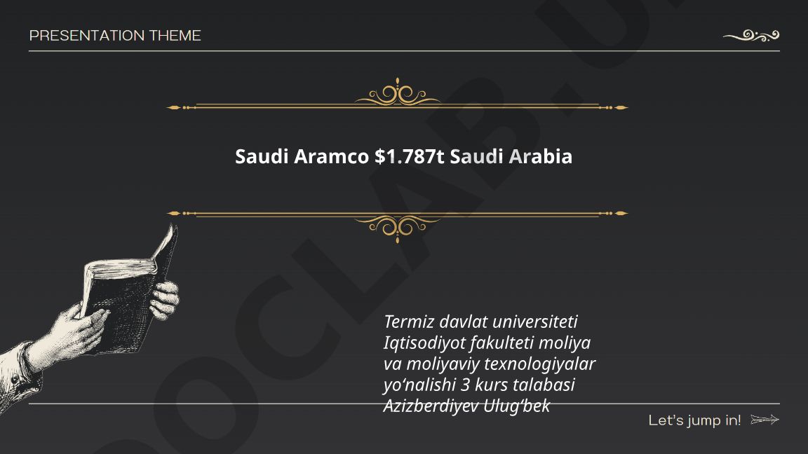 Saudi Aramco bozor qiymati $1.787 trillion va Saudiya Arabistonining makroiqtisodiy holati