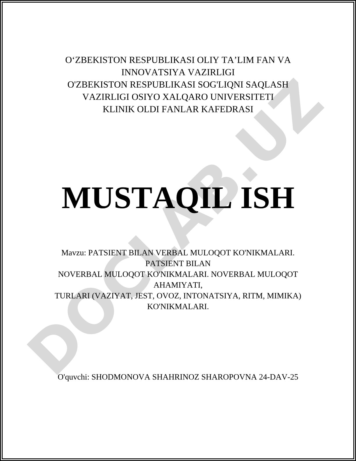 Patsient bilan verbal va noverbal muloqot ko'nikmalari
