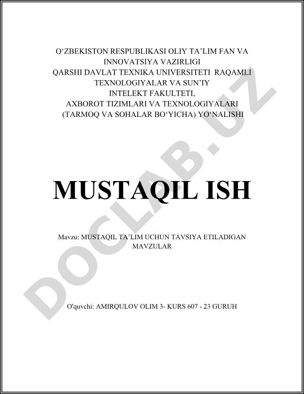 Mustaqil ta'lim uchun tavsiya etiladigan mavzular