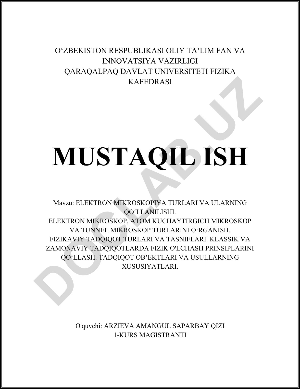 Elektron mikroskopiya turlari va ularning qoʻllanilishi