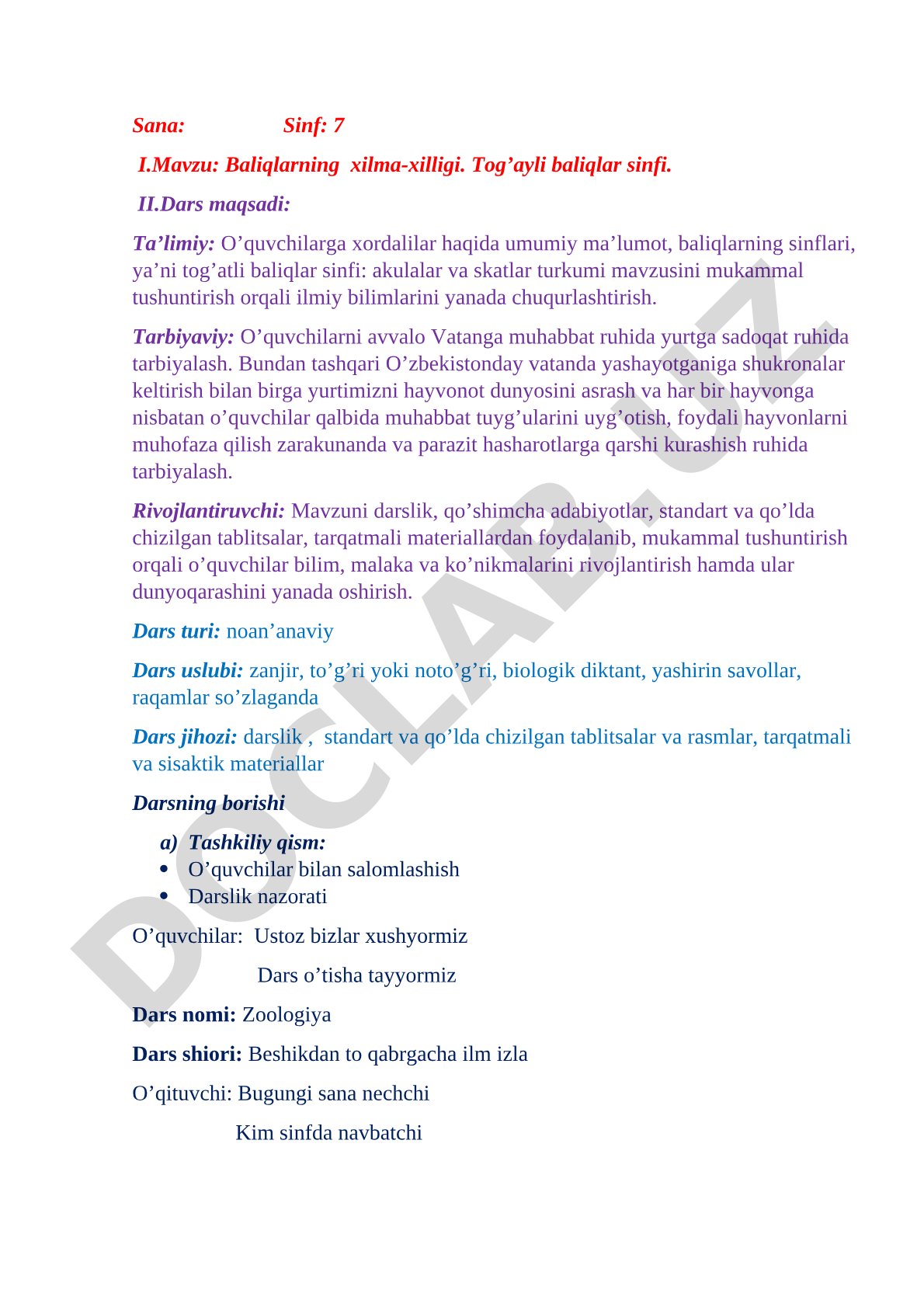 Baliqlarning xilma-xilligi. Tog’ayli baliqlar sinfi