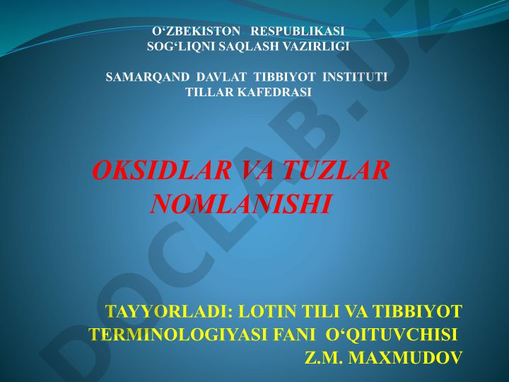Oksidlar va tuzlar nomlanishi: Lotin tili va tibbiyot terminologiyasi