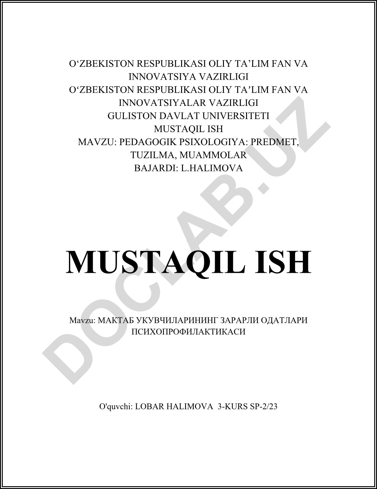 Maktab o'quvchilarining zararli odatlari psixoprofilaktikasi