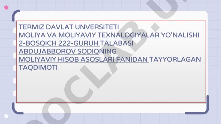 Moliyaviy faoliyat daromadlari va favqulotda foida yoki zararlari hisobi