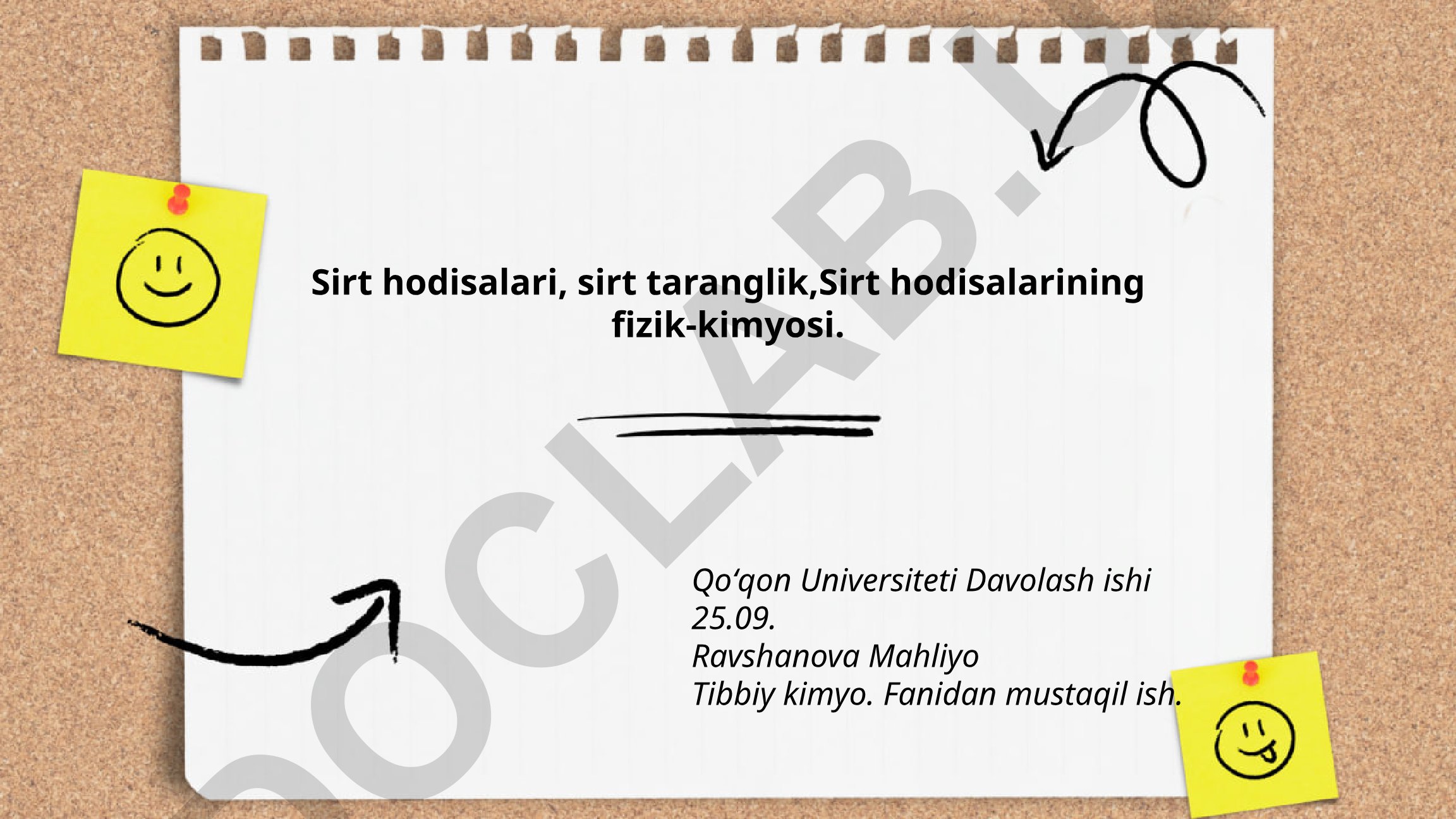 Sirt hodisalari va sirt taranglikning fizik-kimyosi
