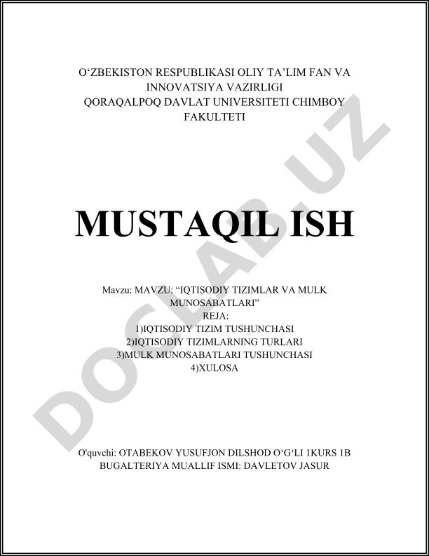 Iqtisodiy tizimlar va mulk munosabatlari