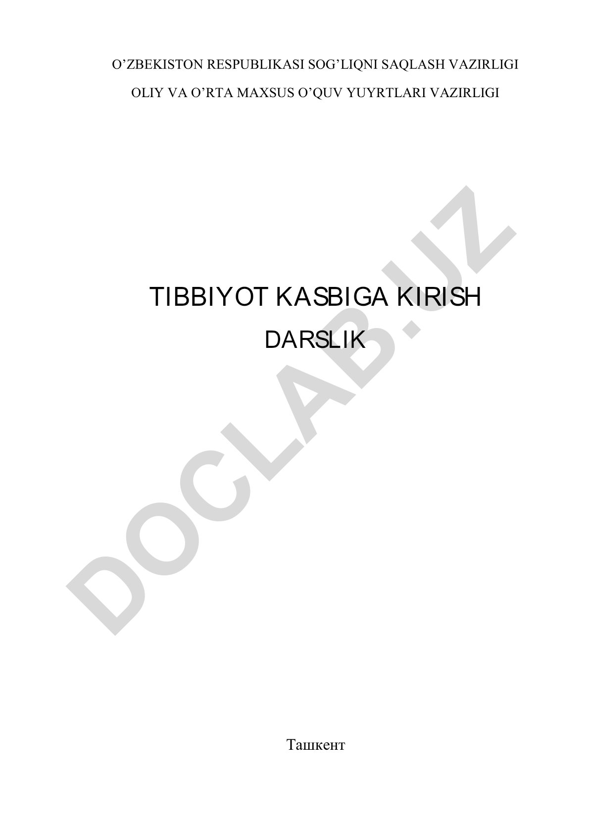 Tibbiyot kasbiga kirish darsligi