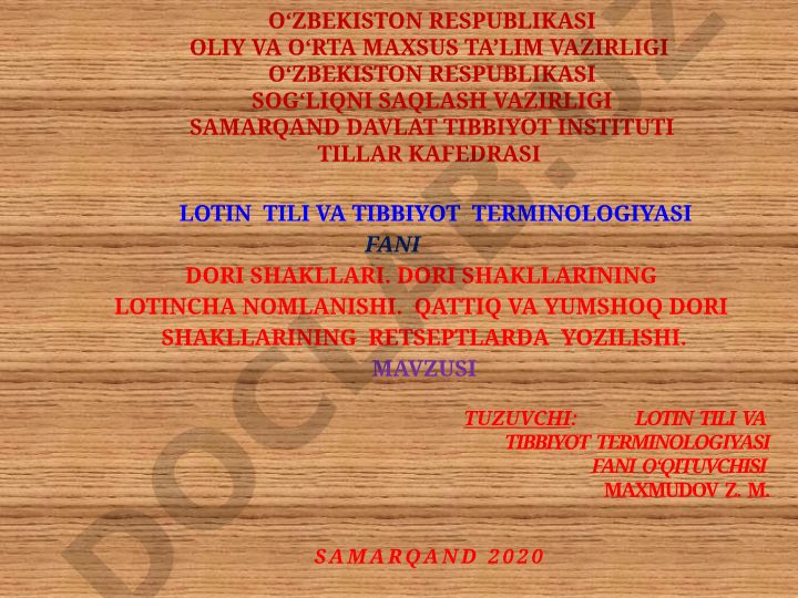 Lotin tili va tibbiyot terminologiyasi fani dori shakllari