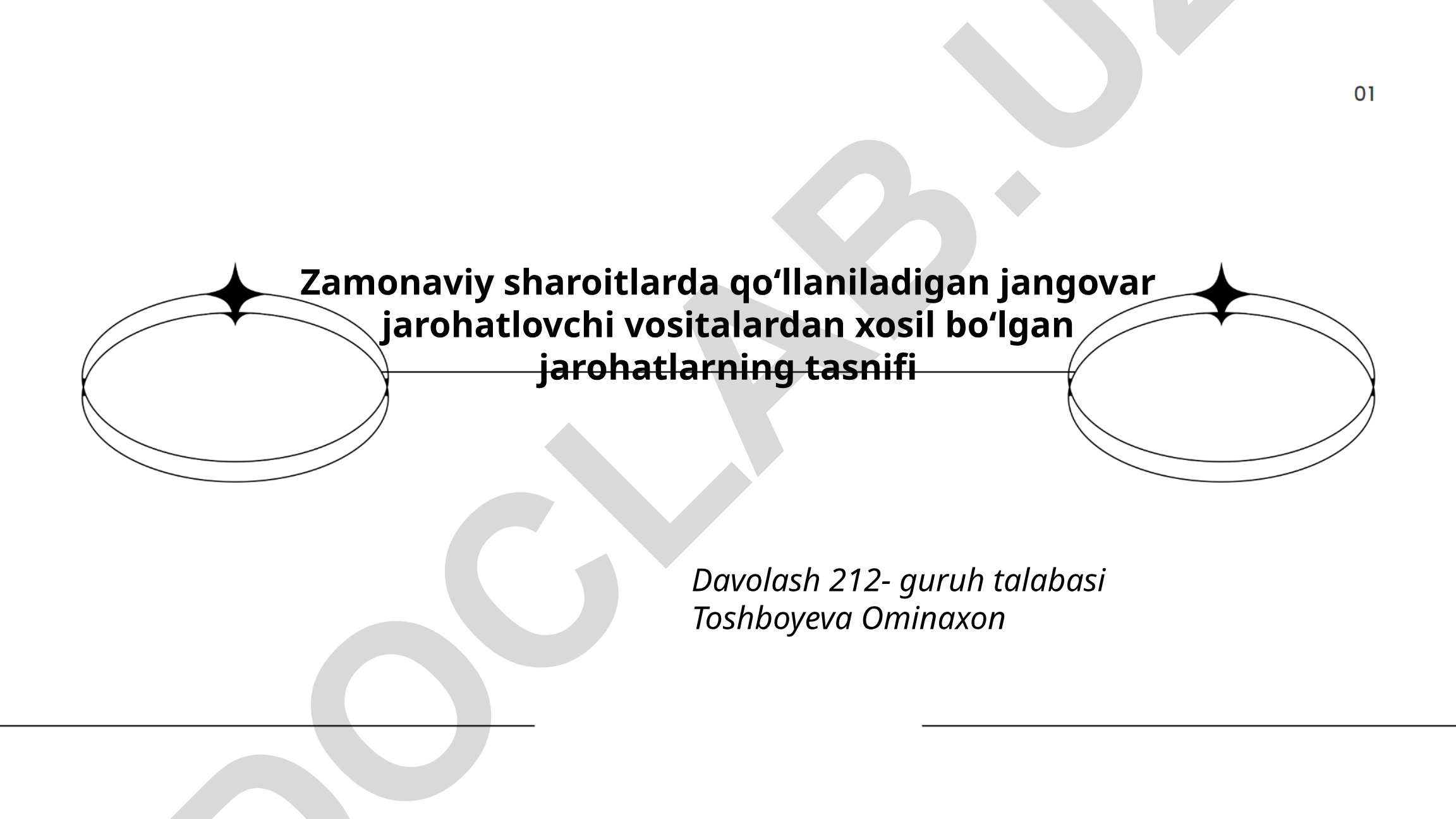 Zamonaviy jangovar jarohatlovchi vositalardan xosil bo'lgan jarohatlarning tasnifi va davolash