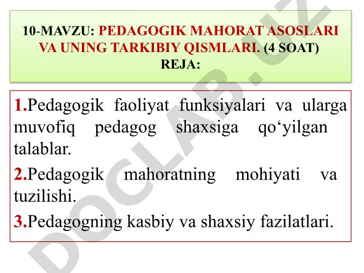 Pedagogik mahorat asoslari va uning tarkibiy qismlari