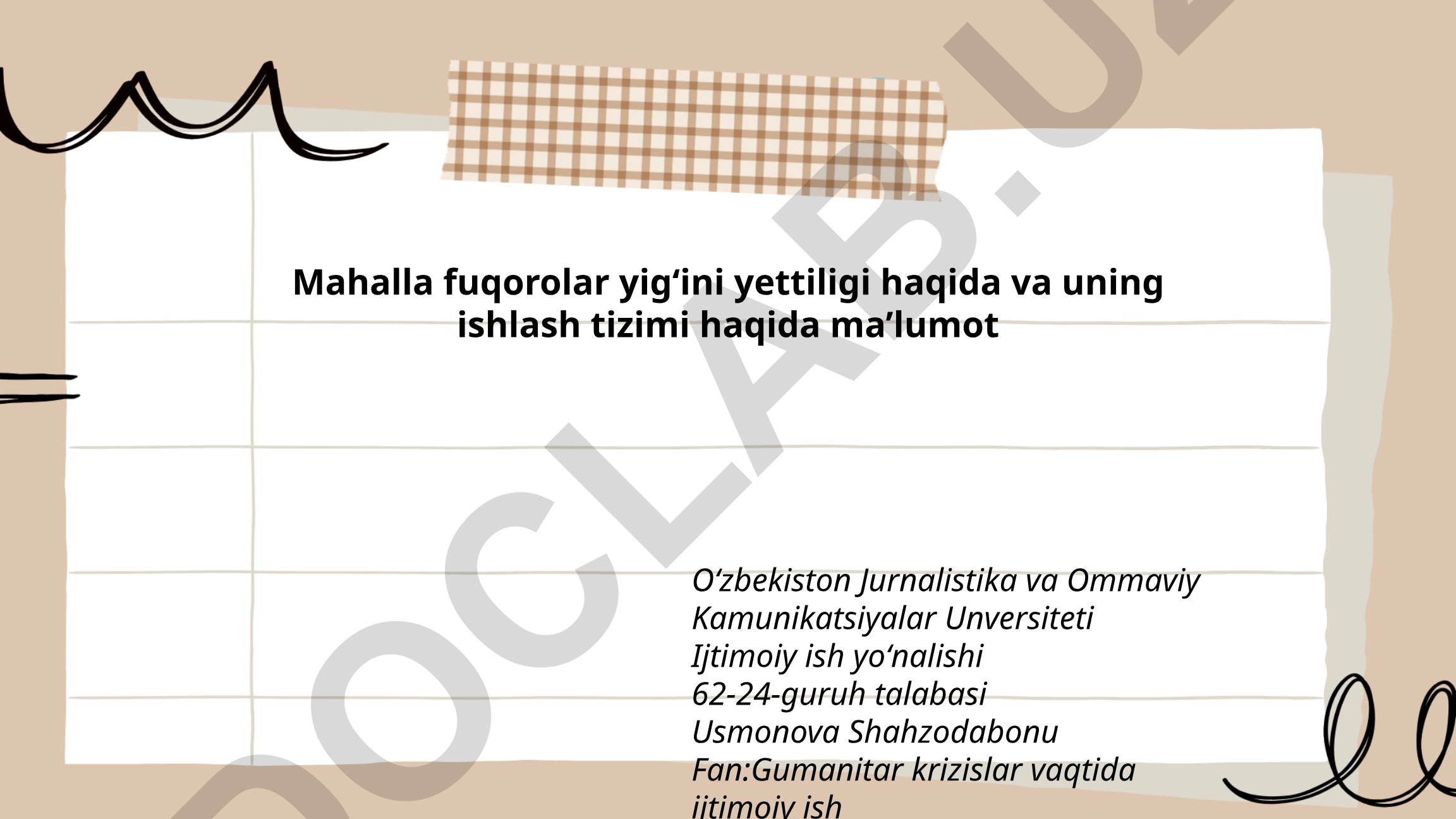 Mahalla fuqorolar yigʻini yettiligi va ishlash tizimi