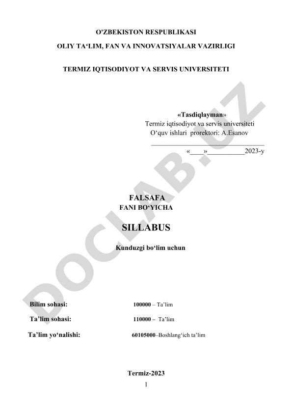 Falsafa fani bo'yicha sillabus