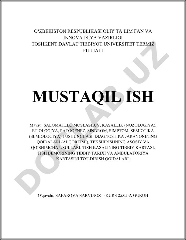 Salomatlik, moslashuv, kasallik tushunchalari va diagnostika jarayonlari