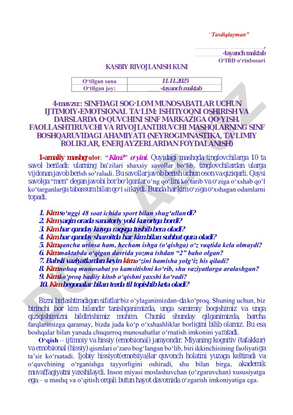 Sinfdagi sog'lom munosabatlar uchun ijtimoiy-emotsional ta'lim