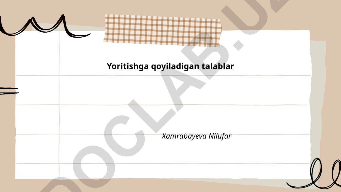 Yoritishga qoyiladigan talablar va normativlar