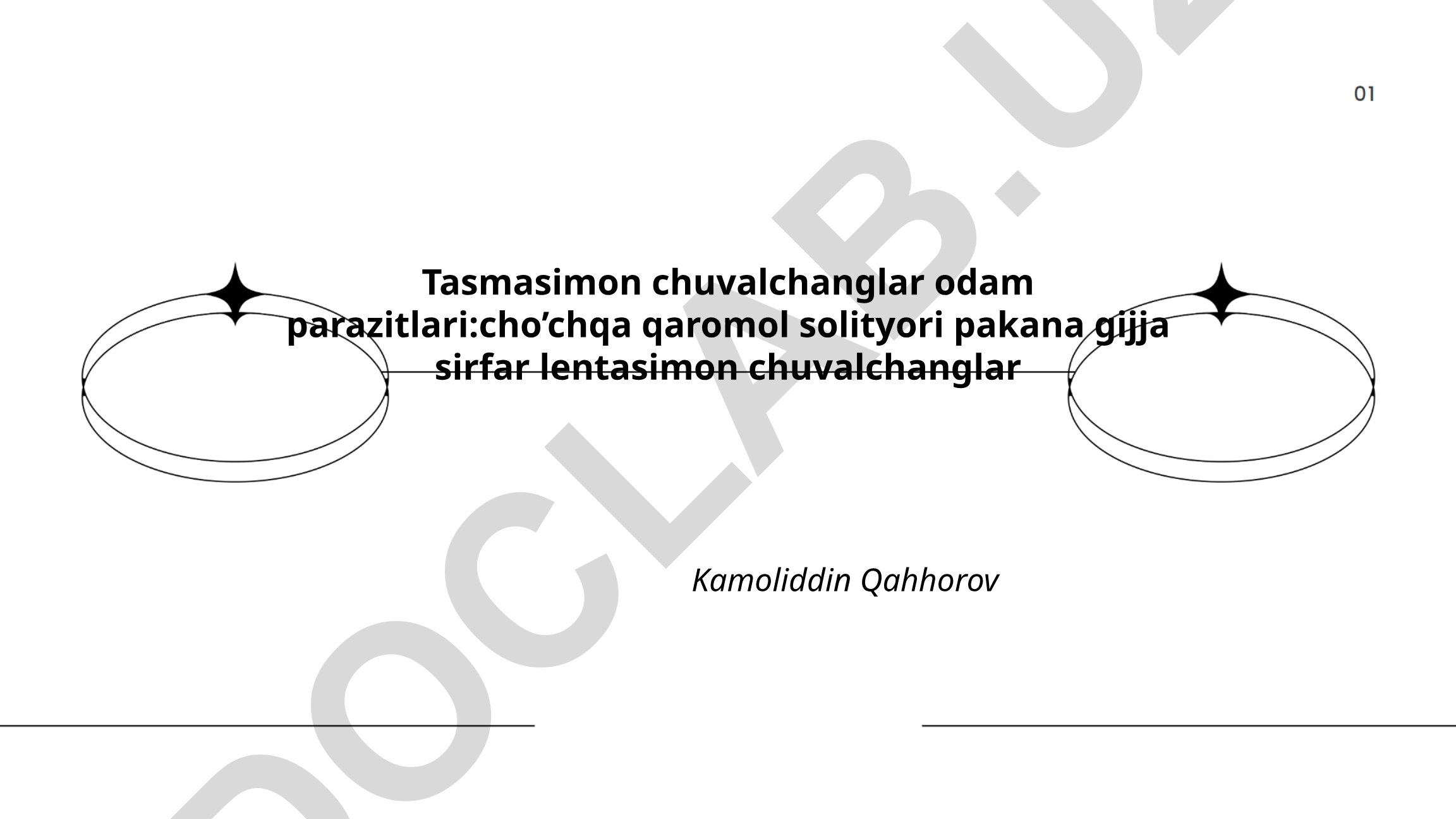 Tasmasimon chuvalchanglar odam parazitlari: cho'chqa, qoramol, solityori, pakana gijja, sirfar, lentasimon chuvalchanglar