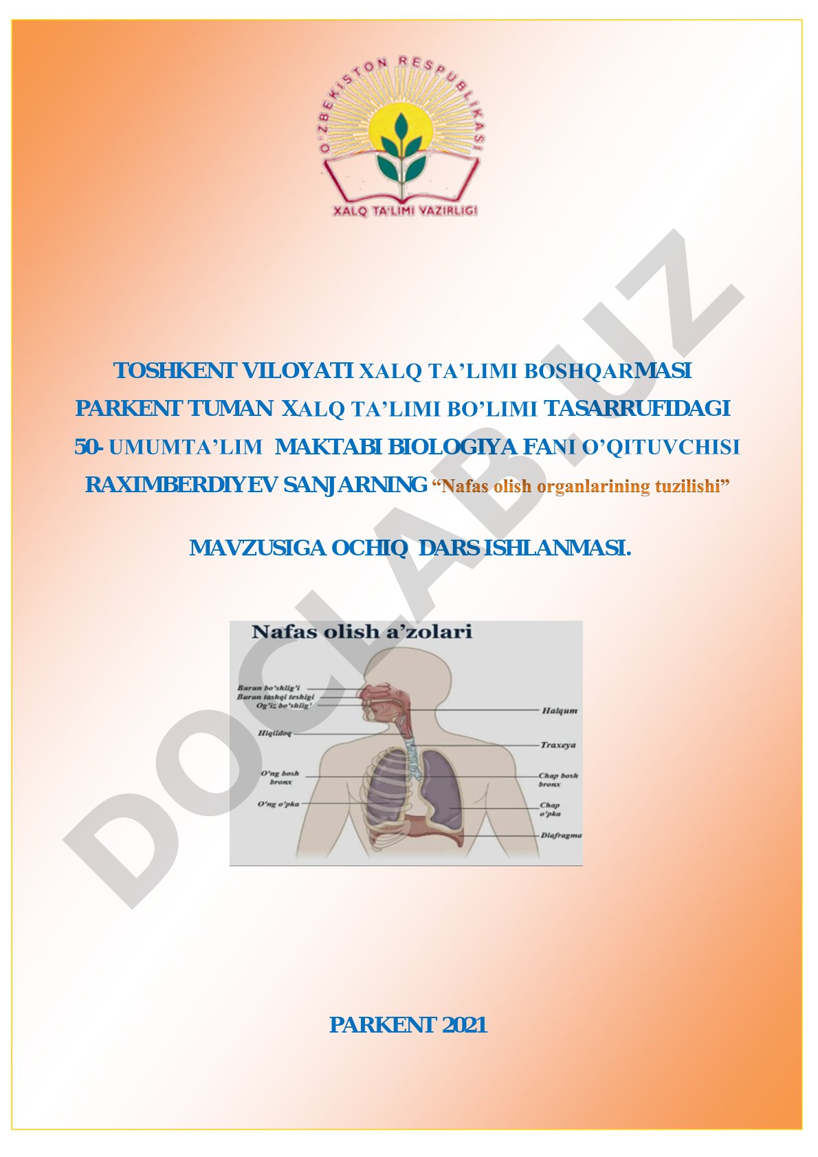 Nafas olish organlarining tuzilishi