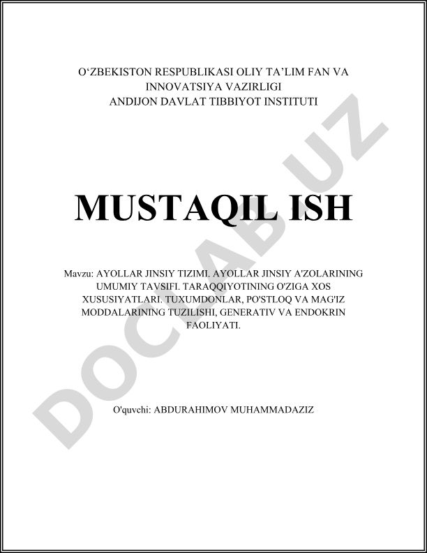 Ayollar jinsiy tizimi va a'zolarining anatomik tuzilishi