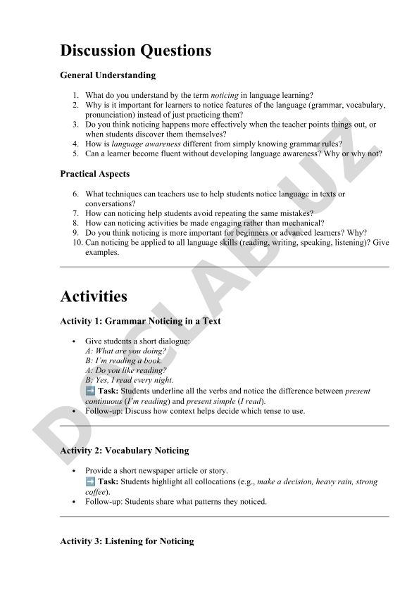 Language Learning Noticing and Awareness Discussion Questions