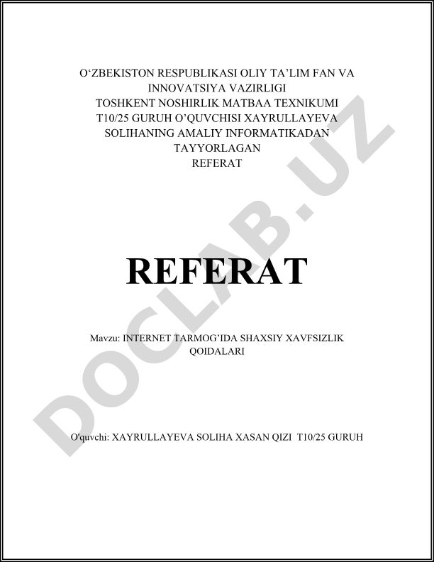 Internet tarmog'ida shaxsiy xavfsizlik qoidalari