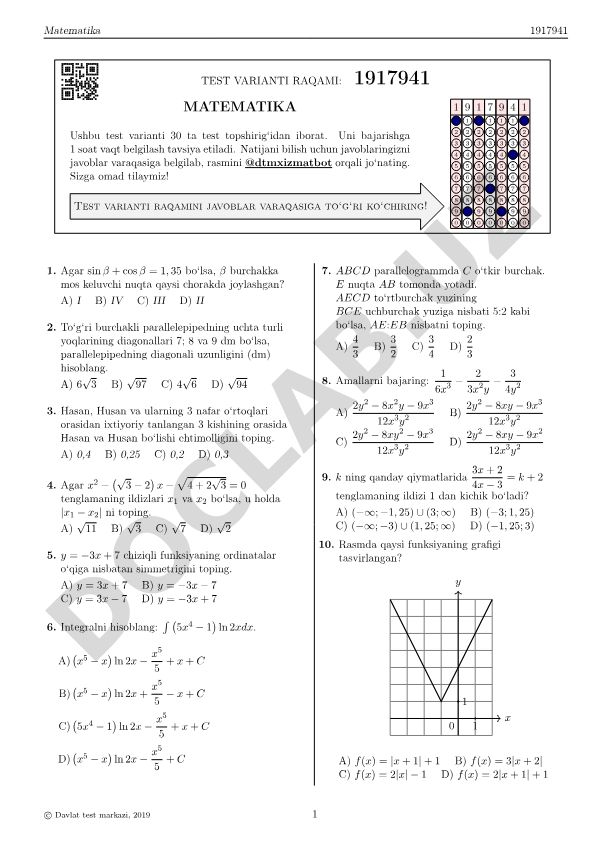 Matematika test varianti 1917941
