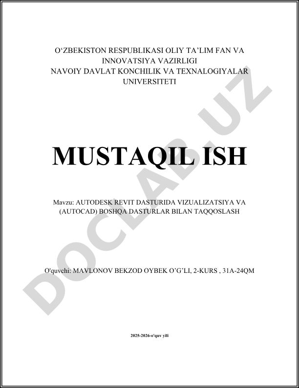 Autodesk Revit dasturida vizualizatsiya va AutoCAD bilan taqqoslash