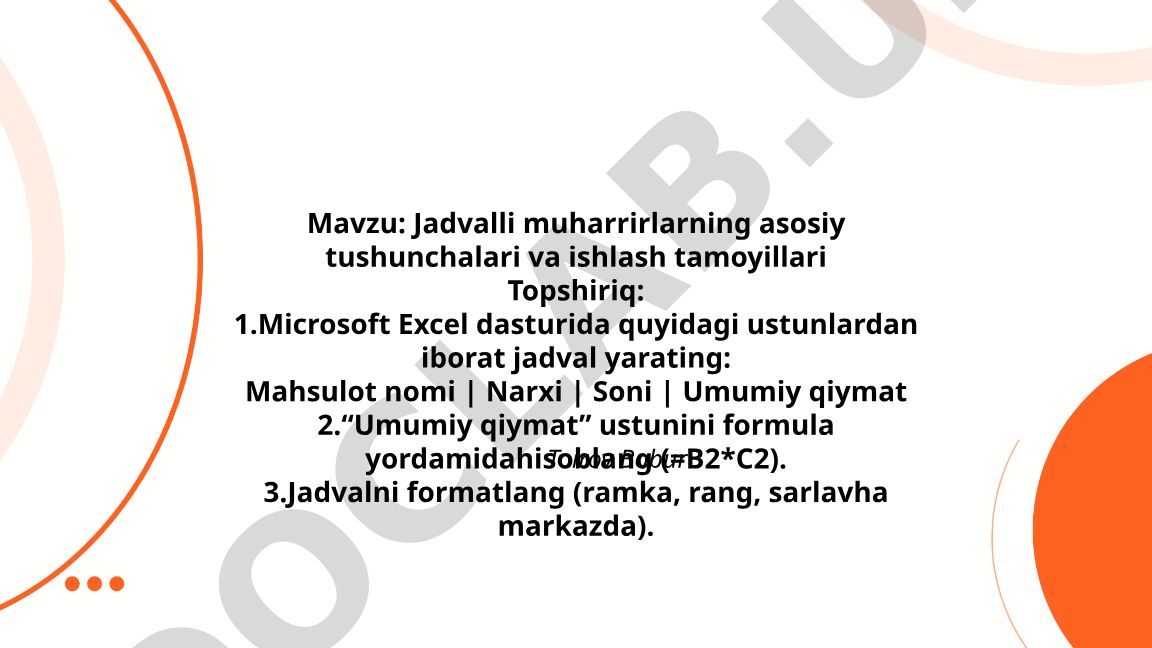 Jadvalli muharrirlarning asosiy tushunchalari va ishlash tamoyillari