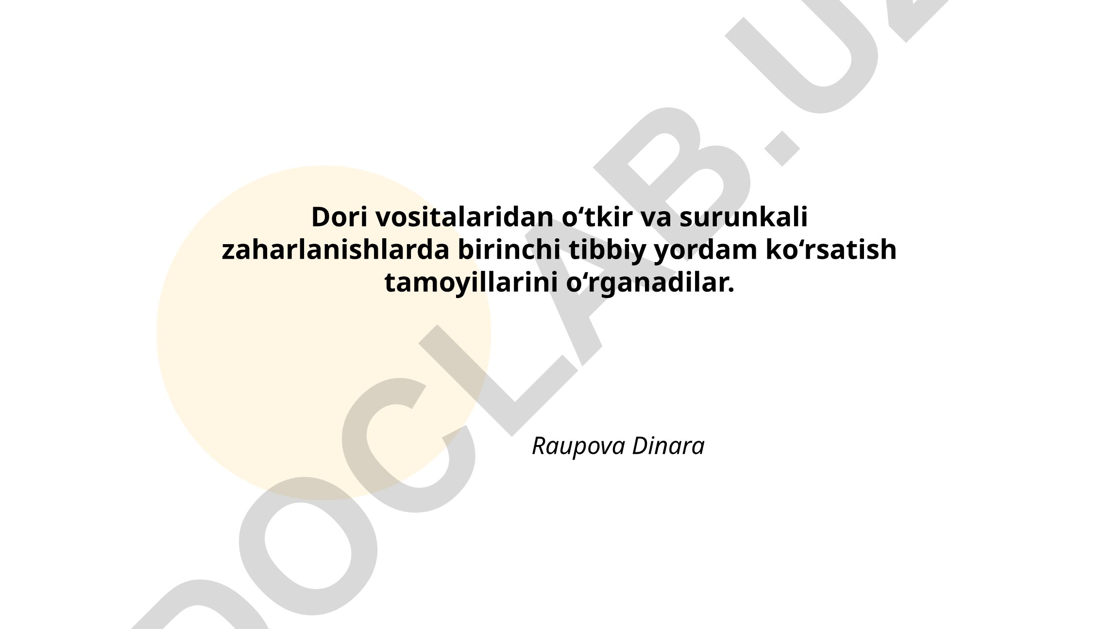 Dori vositalaridan o'tkir va surunkali zaharlanishlarda birinchi tibbiy yordam