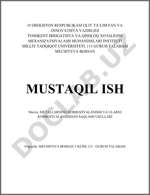 Metallarning korroziyalanishi va ularni korroziyalanishdan saqlash usullari